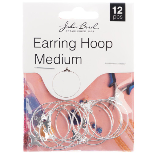 John Bead Earring Hoop Medium 25mm 12/Pkg-Silver 1401060 - 665772203556