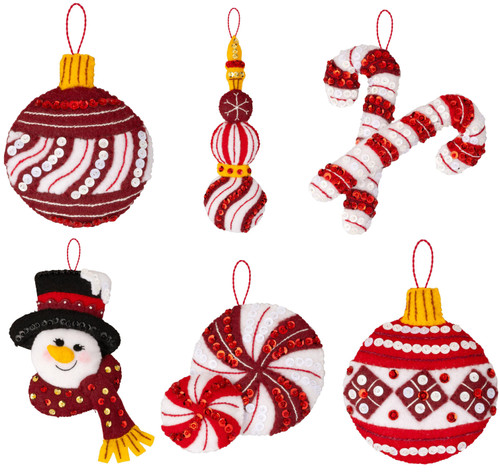 Bucilla Felt Ornaments Applique Kit Set Of 6-Snowman's Peppermint Collection 89659E - 046109896595