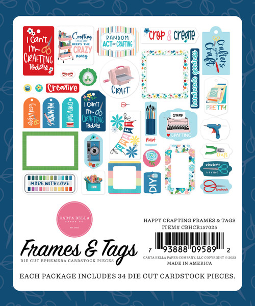 Carta Bella Cardstock Ephemera 33/Pkg-Frames & Tags, Happy Crafting - CR157025 Carta Bella Cardstock Ephemera 33/Pkg-Frames & Tags, Happy Crafting - CR157025