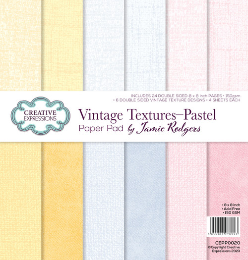 Creative Expressions Double-Sided Paper Pad 8"X8" 24/Pkg-Vintage Textures-Pastel By Jamie Rodgers CEPP0020 - 5055305978993