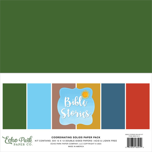 Echo Park Double-Sided Solid Cardstock 12"X12" 6/Pkg-Bible Stories, 6 Colors BS315015 - 691835185910