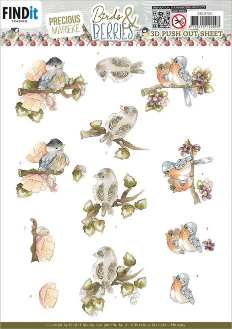 Find It Trading Precious Marieke Punchout Sheet-Cranberries, Birds & Berries SB10705 - 8718715122093