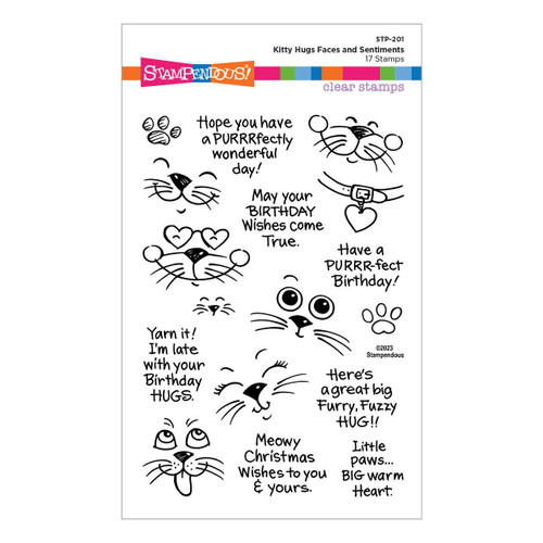 Stampendous Clear Stamps-Kitty Hugs Faces And Sentiments STP201 - 813233035974