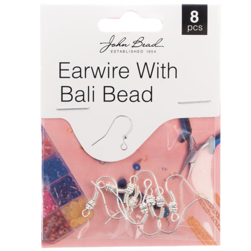 John Bead Earwire w/ Bali Bead 8/Pkg-Silver 1401091 - 665772203969