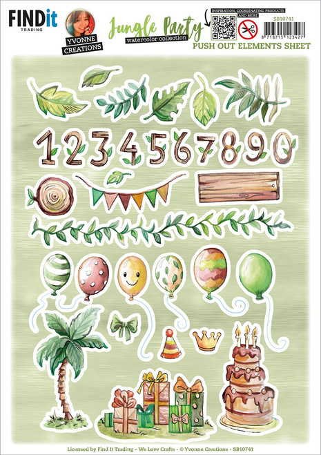 Find It Trading Yvonne Creations Punchout Sheet-Small Elements A, Jungle Party SB10741 - 8718715123427