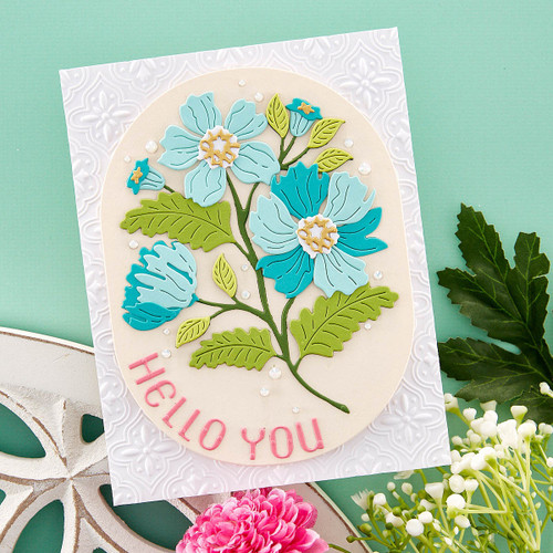 Spellbinders Etched Dies From The Stylish Ovals Collection-Stylish Oval Hello You Floral S5565