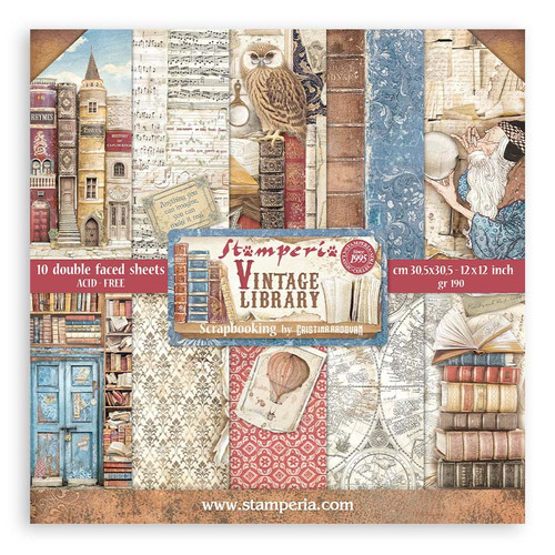 Stamperia Double-Sided Paper Pad 12"X12" 10/Pkg-Vintage Library, 10 Designs/1 Each - SBBL132 - 5993110026938