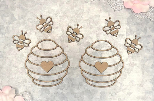 Scrapaholics Laser Cut Chipboard 2mm Thick-Beehives & Bees, 7/Pkg 2" To 0.75" S88808