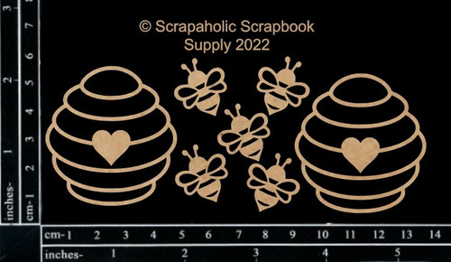 Scrapaholics Laser Cut Chipboard 2mm Thick-Beehives & Bees, 7/Pkg 2" To 0.75" S88808