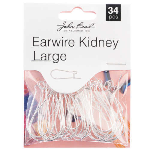 John Bead Earwire Kidney Large 33x15mm 34/Pkg-Silver 1401048 - 665772203433