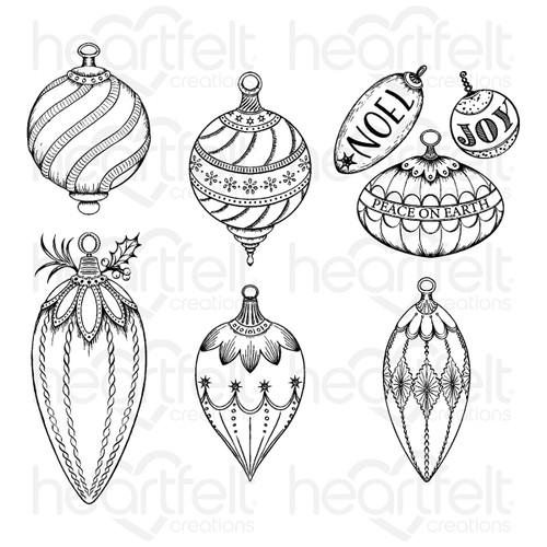 Heartfelt Creations Cling Rubber Stamp Set-Noel Holiday Ornaments CPC31031
