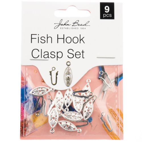 John Bead Fish Hook Clasp Set 6x20mm 9/Pkg-Silver 1401170 - 665772231870