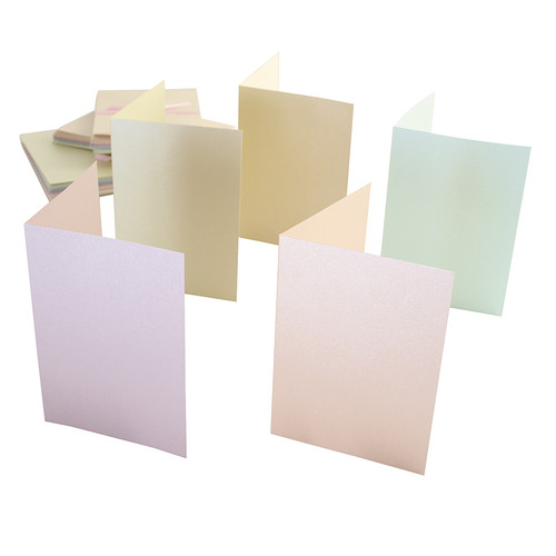 Anita's Pearlescent Cards W/Envelopes A6 50/Pkg-Pastel Ivory, Ecru, Pink, Peach & Green A1511010