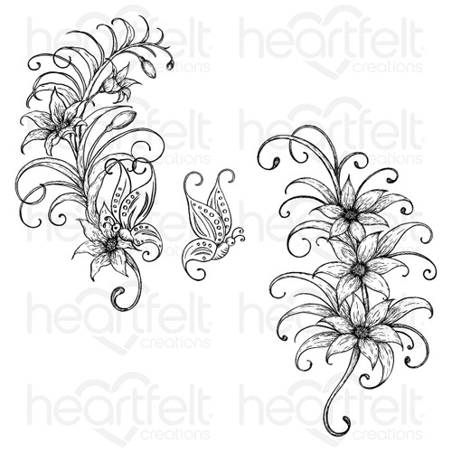 Heartfelt Creations Cling Rubber Stamp Set-Petite Feathery Florals HCP31018