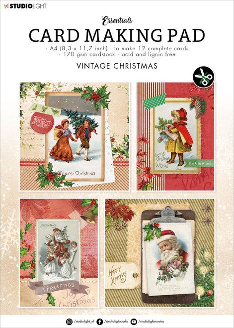 Studio Light Essentials Card Making Pad 12/Pkg-Nr. 10, Vintage Christmas LESCMP10 - 8713943144480