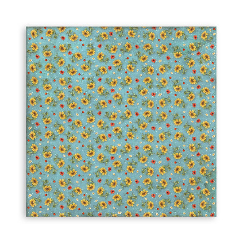 Stamperia Polyester Fabric 12"X12" 4/Pkg-Sunflower Art SBPLT13