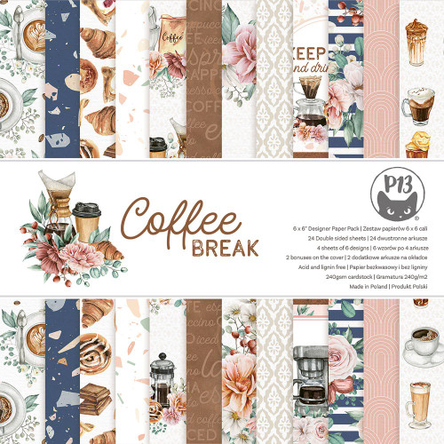 P13 Double-Sided Paper Pad 6"X6" 24/Pkg-Coffee Break P13COF09 - 5905523081275