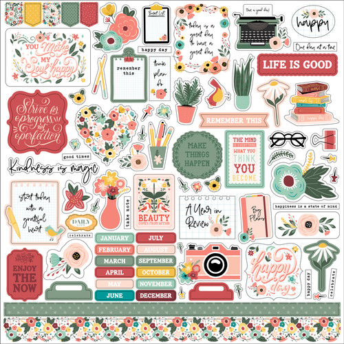 Echo Park Elements Cardstock Stickers 12"X12"-Year In Review IR337014 - 691835242019