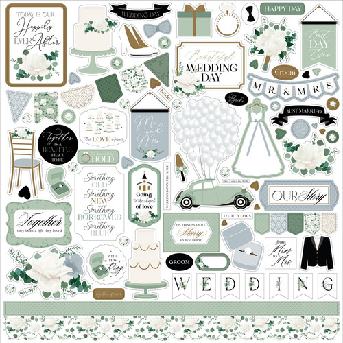 Echo Park Elements Cardstock Stickers 12"X12"-Wedding Bells BL335014 - 691835249711