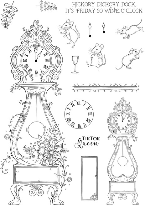 Pink Ink Designs 6"X8" Clear Stamp Set-Hickory Dickory Dock PI0203