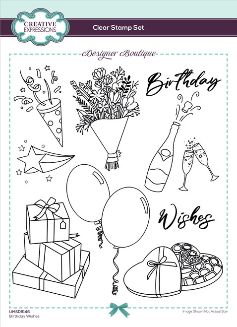 Creative Expressions Designer Boutique Clear Stamps 6"X8"-Birthday Wishes UMSDB146 - 5055305980163