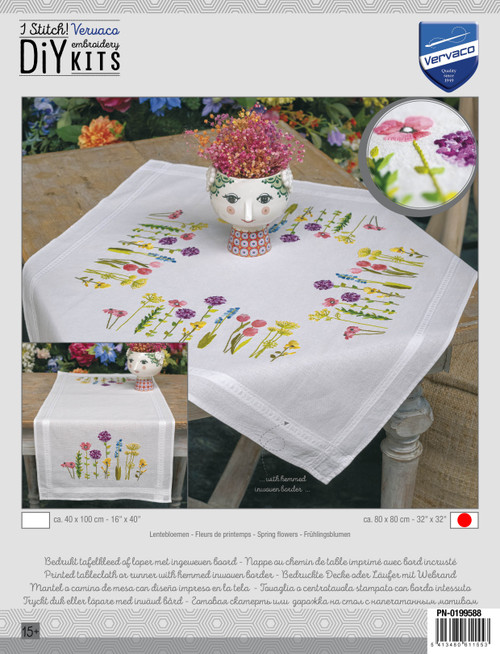 Vervaco Stamped Tablecloth Cross Stitch Kit 32"X32"-Spring Flowers V0199588 - 5413480611553