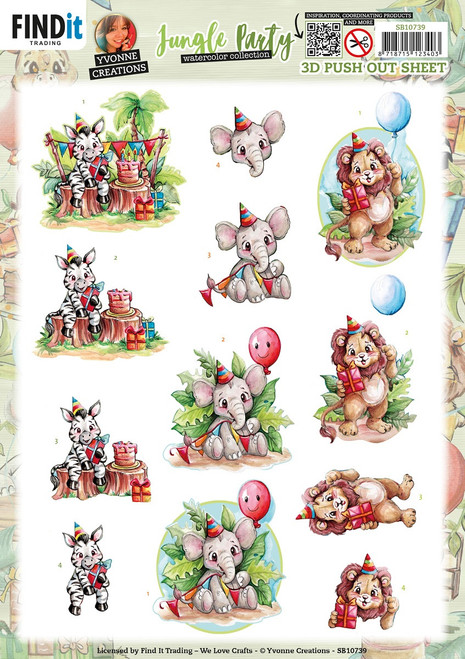 Find It Trading Yvonne Creations Punchout Sheet-Gifts, Jungle Party SB10739 - 8718715123403