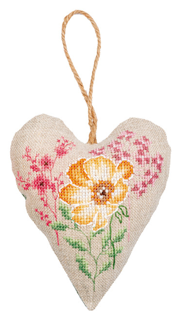 Vervaco Counted Cross Stitch Deco Heart Kit 4.8"X5.6" 3/Pkg-Wildflowers V0199613