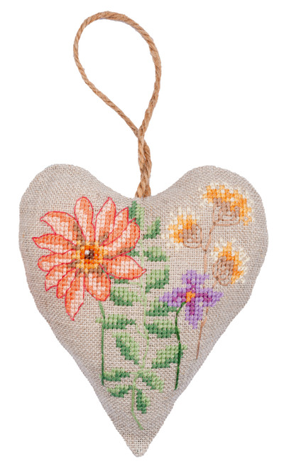 Vervaco Counted Cross Stitch Deco Heart Kit 4.8"X5.6" 3/Pkg-Wildflowers V0199613