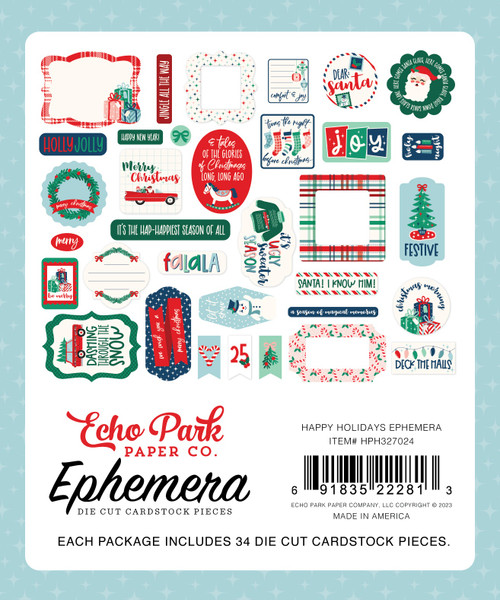 Echo Park Cardstock Ephemera-Icons, Happy Holidays - PH327024 Echo Park Cardstock Ephemera-Icons, Happy Holidays - PH327024