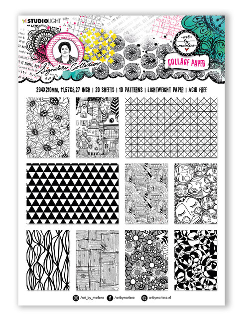 Art By Marlene Signature Collage Paper 8.25"X11.5" 20/Pkg-Nr. 01, Black And White BMSICP01 - 8713943144886