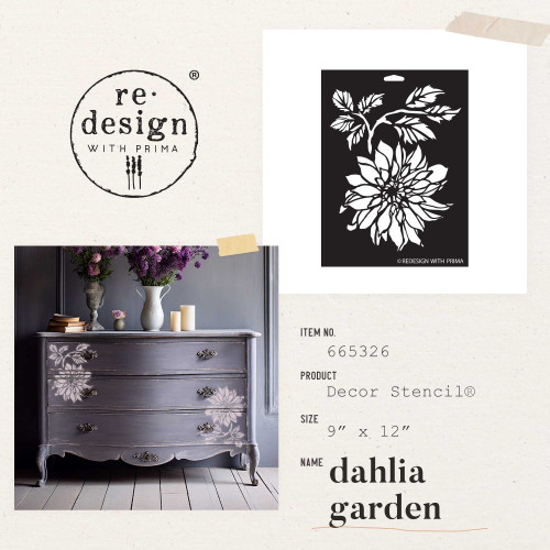 Prima Re-Design Decor Stencil 9"X12"-Dahlia Garden RE665326