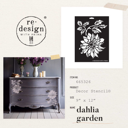 Prima Re-Design Decor Stencil 9"X12"-Dahlia Garden - RE665326