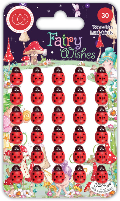 Craft Consortium Adhesive Wooden Embellishments 30/Pkg-Fairy Wishes; Ladybirds - CWDNS022 - 5060921931475