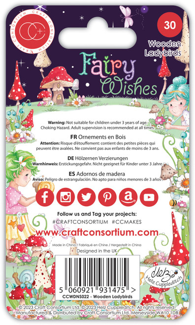 Craft Consortium Adhesive Wooden Embellishments 30/Pkg-Fairy Wishes; Ladybirds - CWDNS022