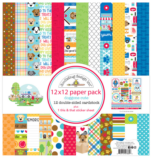 Doodlebug Double-Sided Paper Pack 12"X12" 12/Pkg-Doggone Cute - DB7684 - 842715076846