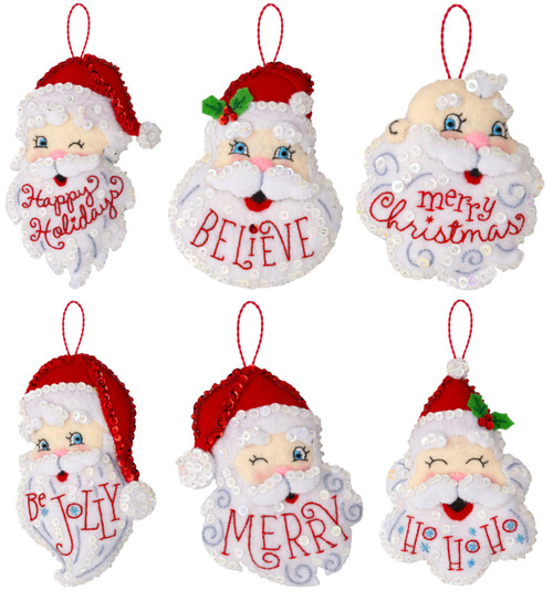 Bucilla Felt Ornaments Applique Kit Set Of 6-Holiday Greetings 89663E