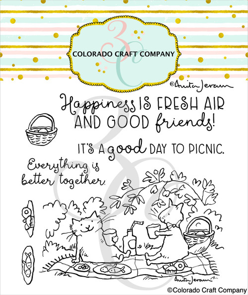 Colorado Craft Company Clear Stamps 4"X4"-Picnic Cats-By Anita Jeram C3AJ804 - 810043858045