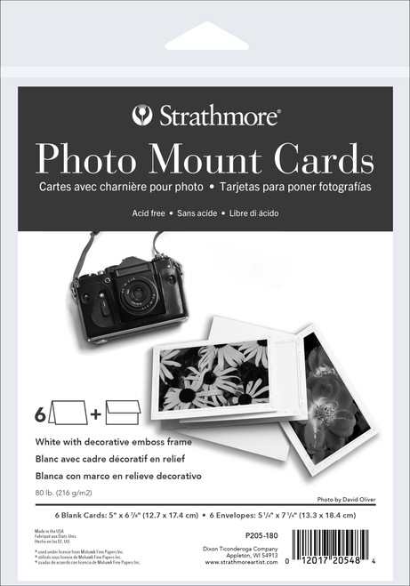 Strathmore Cards & Envelopes 5"X6.875" 6/Pkg-White Photo Mount W/Emboss Frame P205180 - 012017205484