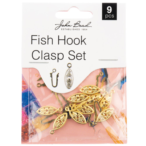 John Bead Fish Hook Clasp Set 6x20mm 9/Pkg-Gold 1401171 - 665772231887