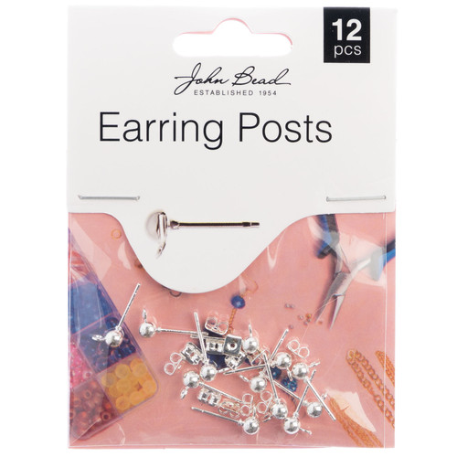 John Bead Earring Post w/5mm Ball 12/Pkg-Silver 1401020 - 665772203150