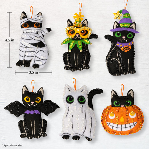 Bucilla Felt Ornaments Applique Kit Set Of 6-Purrfectly Spooky 89649E