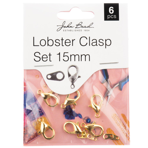 John Bead Lobster Clasp Set 15mm 6/Pkg-Gold 1401159 - 665772231764