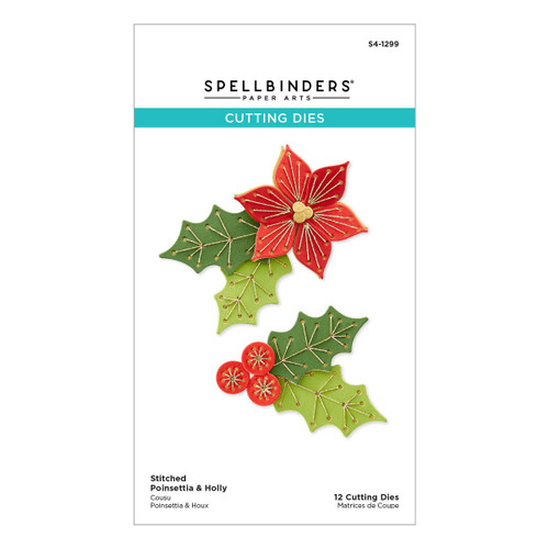 Spellbinders Etched Dies From The Christmas Collection-Stitched Poinsettia & Holly S41299 - 813233035318
