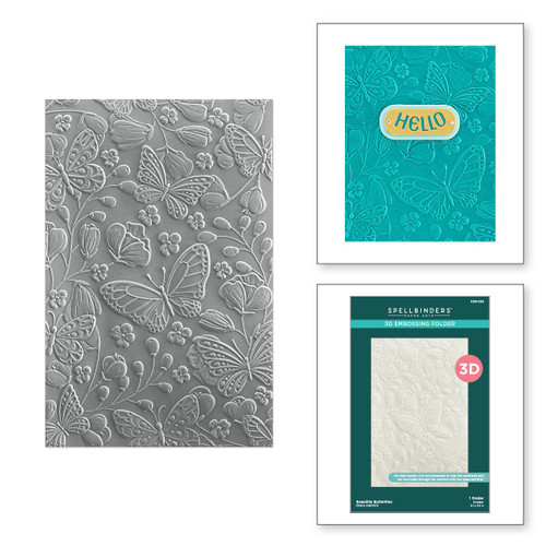 Spellbinders 3D Embossing Folder From The Stylish Ovals-Beautiful Butterflies E3D055