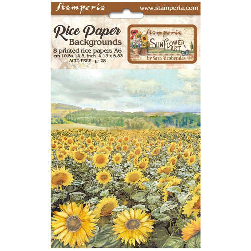 Stamperia Assorted Rice Paper Backgrounds A6 8/Sheets-Sunflower Art FSAK6004 - 5993110027850