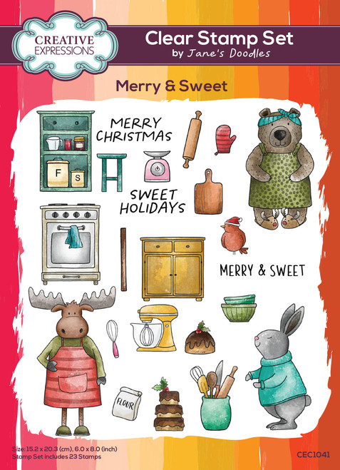 Creative Expressions Jane's Doodles Clear Stamp Set 6"x8"-Merry & Sweet CEC1041 - 5055305985076