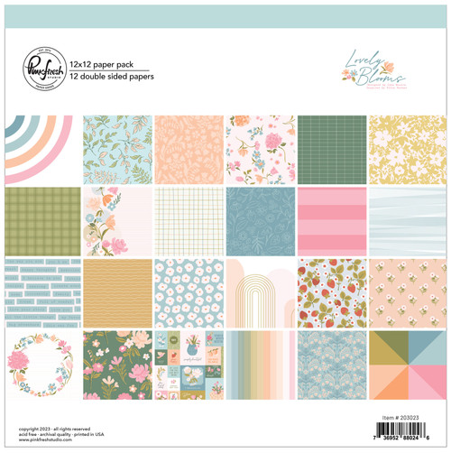 Pinkfresh Studio Double-Sided Paper Pack 12"X12" 12/Pkg-Lovely Blooms, 12 Designs/1 Each PF203023 - 736952880246