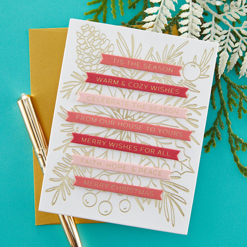 Spellbinders BetterPress Letterpress Press Plates & Die Set-Merry & Bright Sentiment Strips BP049