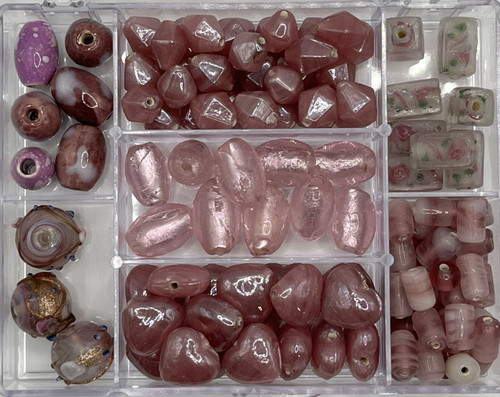 Bead Bazaar Glass Beads In A Case-Pink 1800-12 - 633870018129